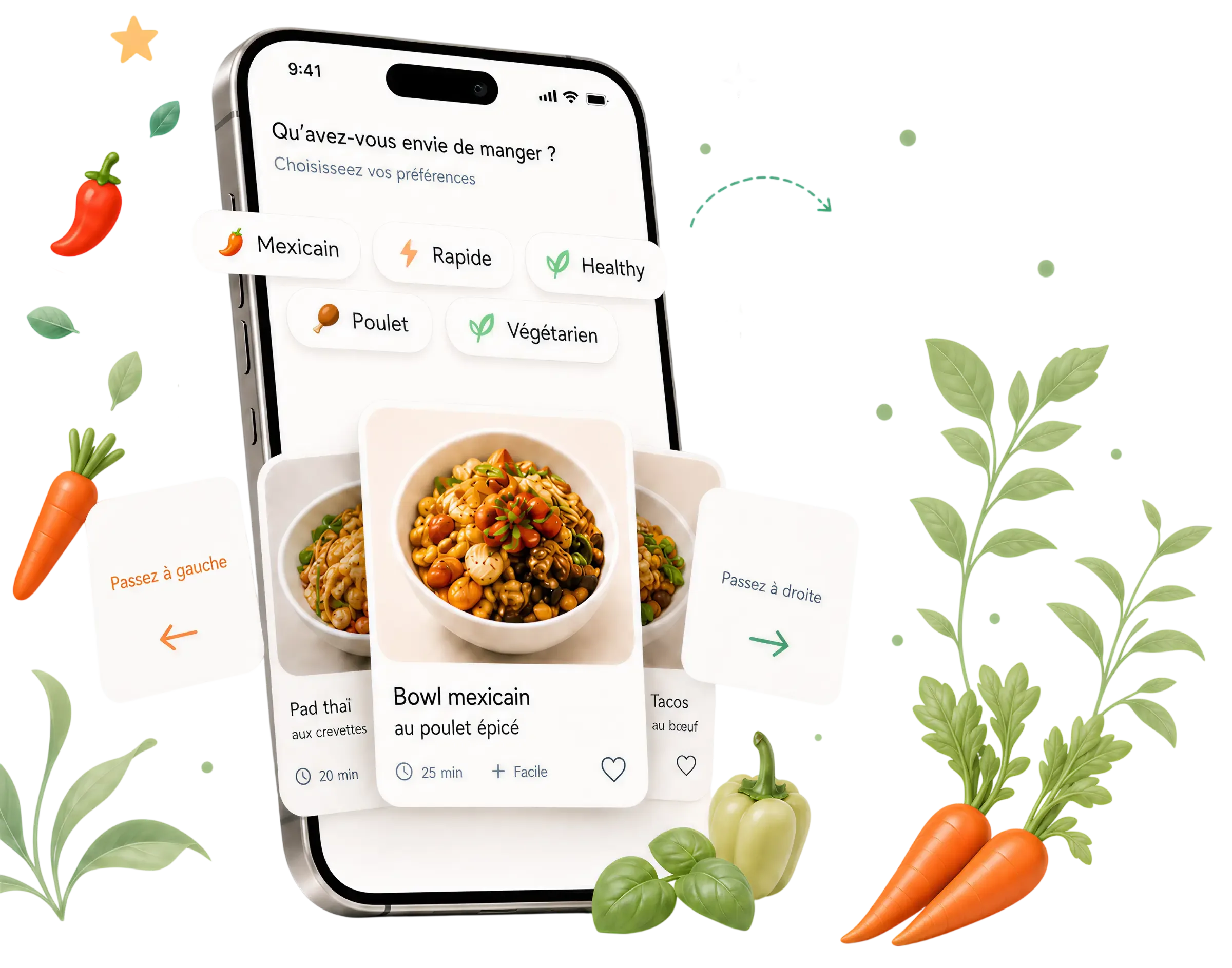 Écrans de l'application AsCook pour créer un planning de repas personnalisé selon ses envies